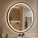 Apvalus LED veidrodis Aria 2 juodu rėmu 90 cm