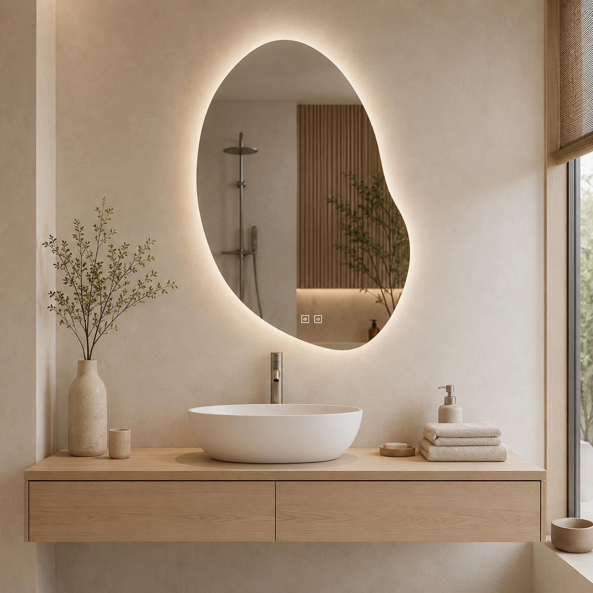 Netaisyklingos formos LED veidrodis Milan 60 × 80 cm