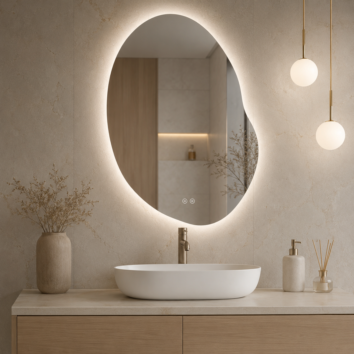 Netaisyklingos formos LED veidrodis Milan 60 × 80 cm