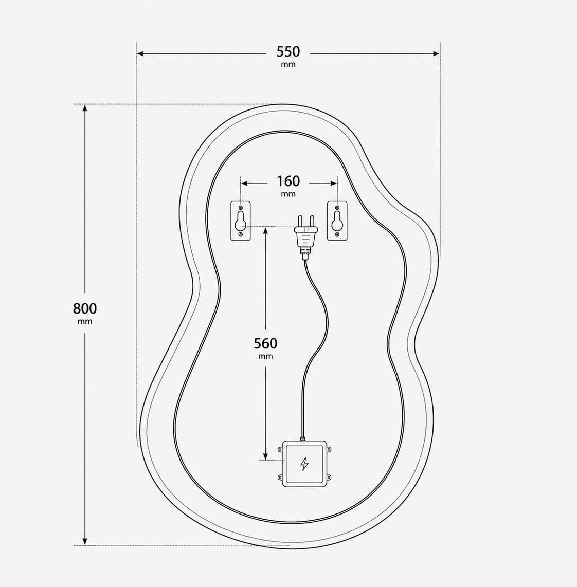 Netaisyklingos formos LED veidrodis Milan 2 55 × 80 cm