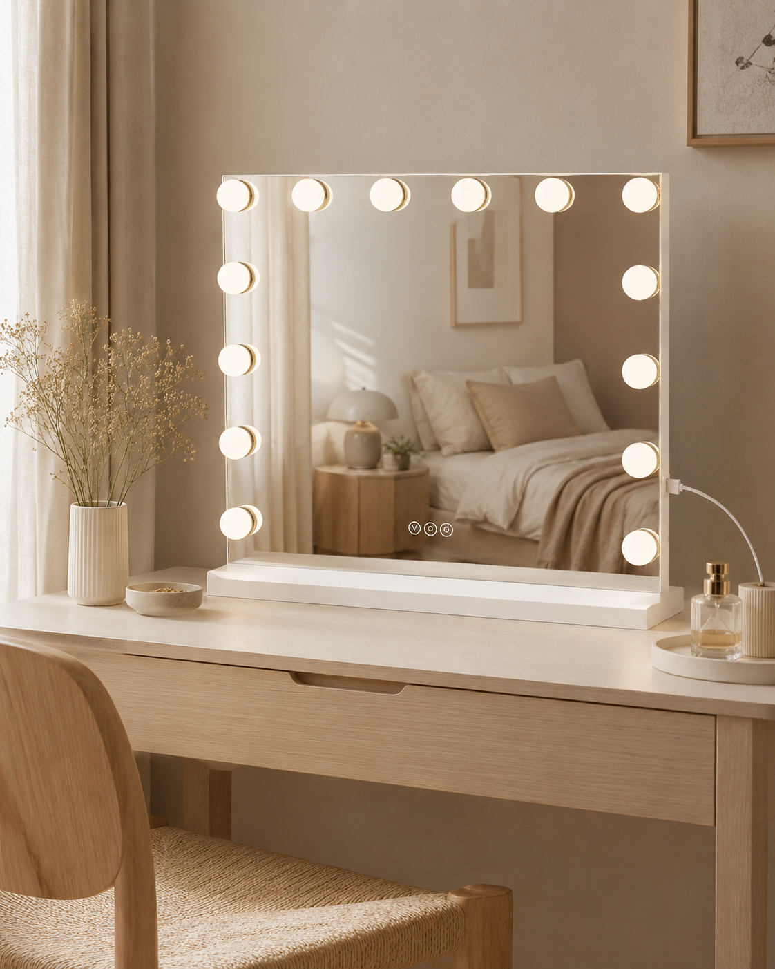 Kosmetinis LED veidrodis Modena 2 baltu rėmu 80 × 62 cm