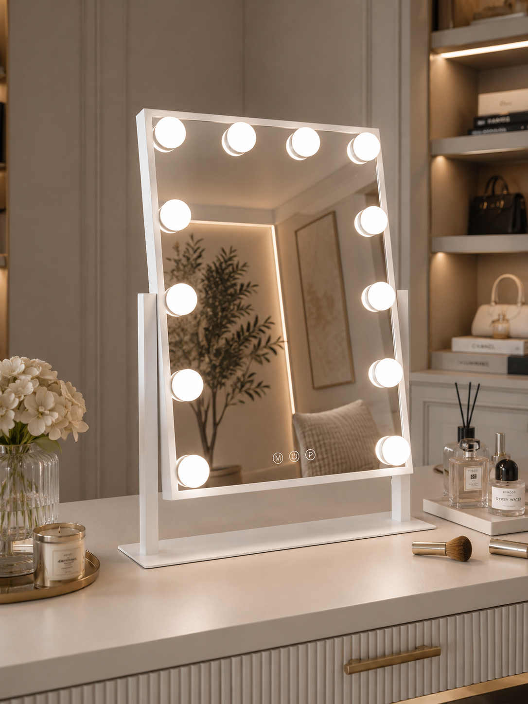 Kosmetinis LED veidrodis Lyra 2 baltu rėmu 30 × 47 cm