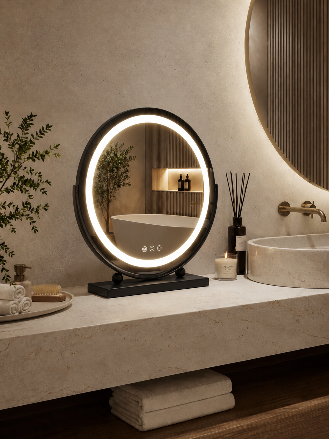 Makiažo LED veidrodis Aveline 2 juodu rėmu 50 × 53.5 cm