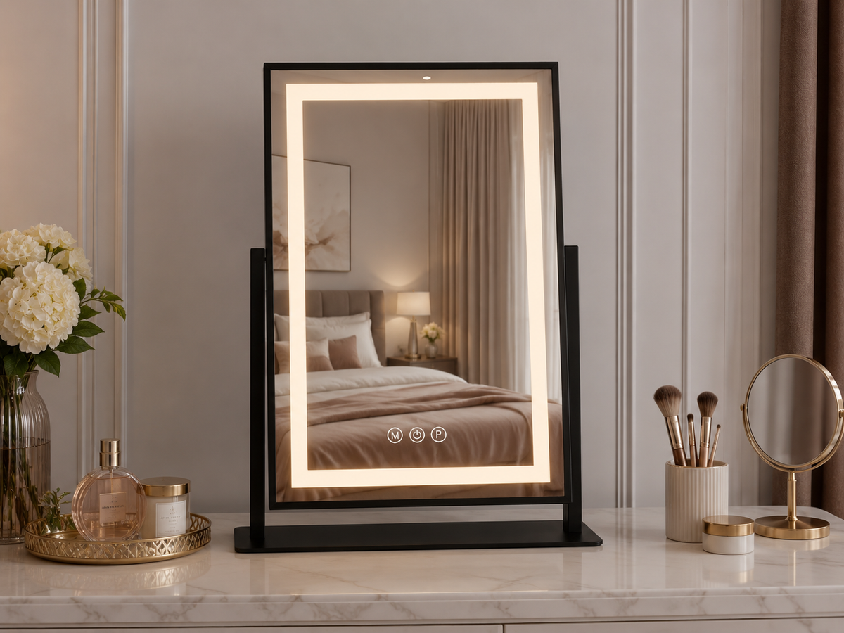 Dekoratyvinis LED veidrodis Como 2 juodu rėmu 36.5 × 47.5 cm