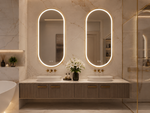 Ovalus LED veidrodis Florence 2 auksiniu rėmu 50 × 100 cm