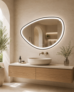 Netaisyklingos formos LED veidrodis Aeris, Bluetooth 100 × 70 cm