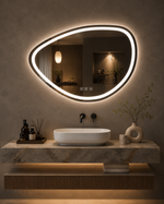 Netaisyklingos formos LED veidrodis Aeris, Bluetooth 100 × 70 cm