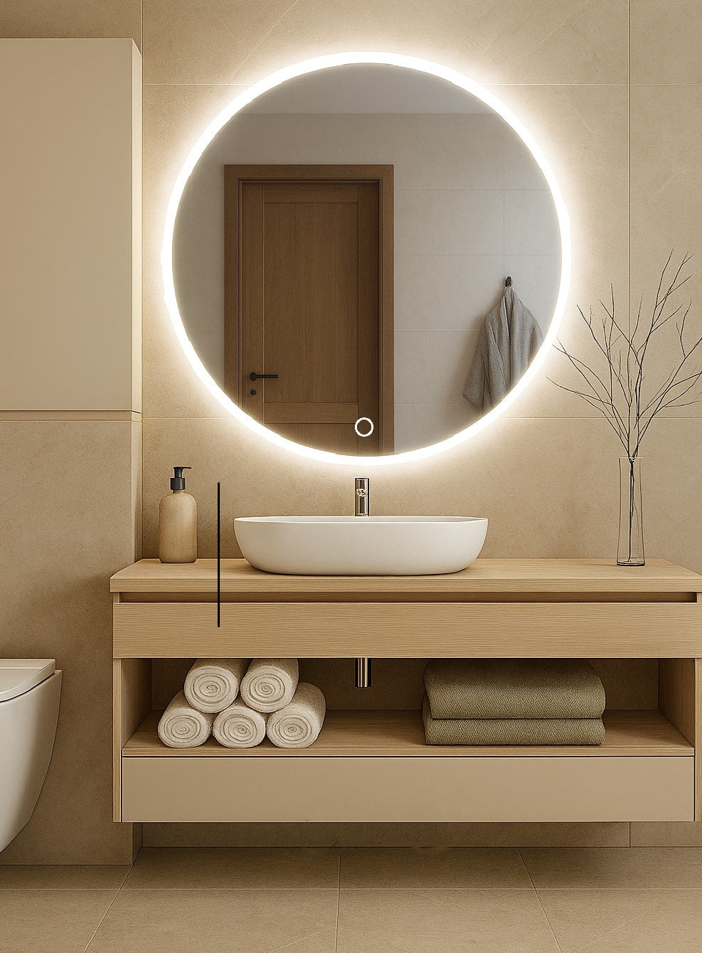 Modernus LED vonios veidrodis su perimetrinio apšvietimo juosta – 60 cm