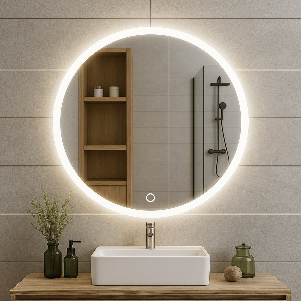 Modernus LED vonios veidrodis su perimetrinio apšvietimo juosta – 60 cm