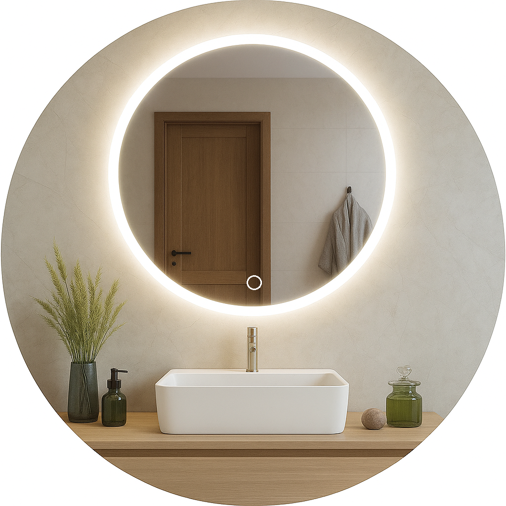 Modernus LED vonios veidrodis su perimetrinio apšvietimo juosta – 60 cm